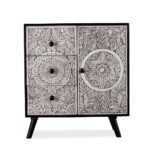 Wooden Rustic Carved Cabinet (White Antique)