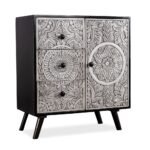 Wooden Rustic Carved Cabinet (White Antique) - Image 3