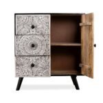 Wooden Rustic Carved Cabinet (White Antique) - Image 4