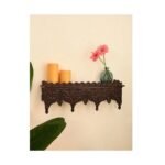 Shrinika Hand-Carved Mango Wood Wall Bracket Shelf | Traditional Engraved Wooden Wall Shelf (25″ × 4″ × 8″)