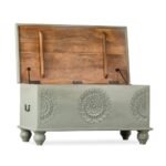 Wooden Carved Storage Coffee Table Trunk (Gray) - Image 4