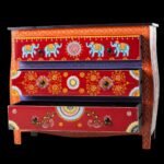 Rangrez Red Hand-Painted Chest of Drawers | Solid Mango Wood, Multicolor Finish (36 × 14 × 30 in) - Image 2