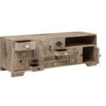 Kavira Solid Mango Wood TV Cabinet | Handcrafted Natural Finish TV Unit (49.2″) - Image 2