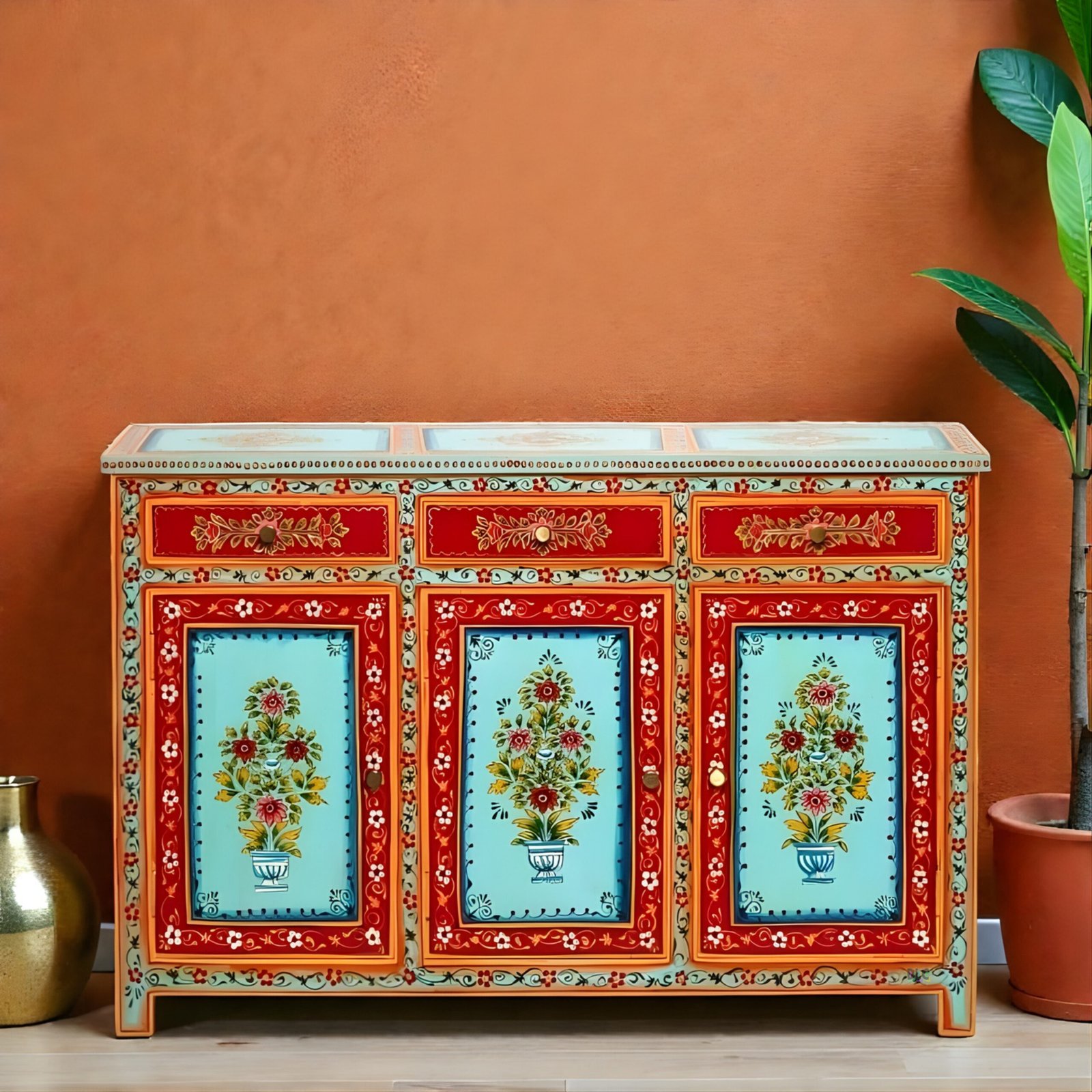 20 in - 2026-01-19T094048.243 Zaffira Mughal Hand-Painted Solid Wood Buffet Sideboard (150 cm) - Image 1