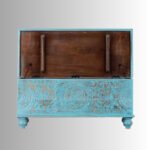 Azure Crest Carved Storage Coffee Table Trunk (Blue Distress) - Image 2