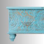 Azure Crest Carved Storage Coffee Table Trunk (Blue Distress) - Image 3