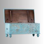 Azure Crest Carved Storage Coffee Table Trunk (Blue Distress) - Image 5