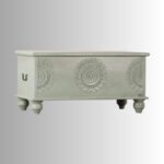 Wooden Carved Storage Coffee Table Trunk (Gray)