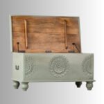 Wooden Carved Storage Coffee Table Trunk (Gray) - Image 2
