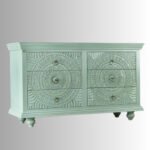 Handcrafted Solid Mango Wood Storage Cabinet in Green Finish | Made in India