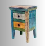 Vintage Heritage Double Drawer Bedside Table – Multicolor Finish - Image 3