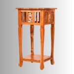 Royal Acacia Ceramic Tile Side Corner Table with Lower Shelf