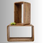 Aurelio Rectangular Cube Side Table Set of 2 (Natural Sheesham Wood) - Image 2
