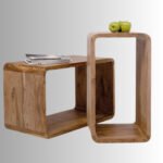Aurelio Rectangular Cube Side Table Set of 2 (Natural Sheesham Wood)