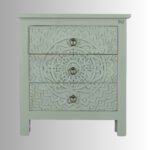 Lotus Crest Wooden Carved 3 Drawer Chest Cabinet (Light Green) - Image 3