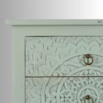 Lotus Crest Wooden Carved 3 Drawer Chest Cabinet (Light Green) - Image 5