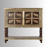 Royal Gajraj Brass Inlay Wooden Storage Cabinet – Teak Finish - Image 5