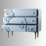 Grey Carved Bird Design Solid Mango Wood Chest of Drawers - Image 2