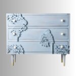 Grey Carved Bird Design Solid Mango Wood Chest of Drawers - Image 5