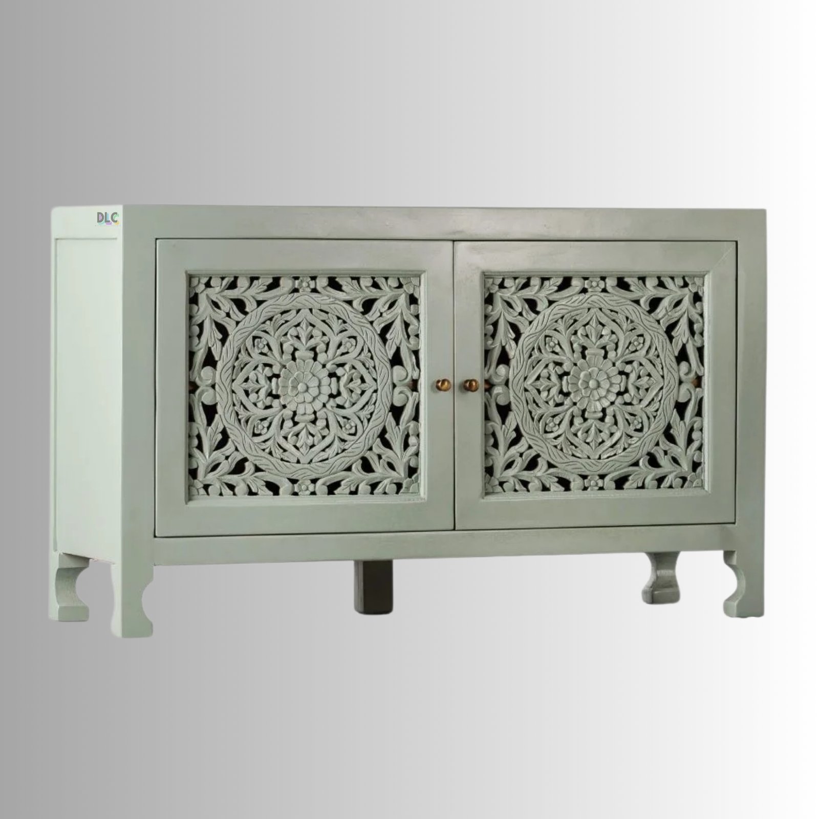 20 in - 2026-02-06T133229.743 Green Ela Hand-Carved Solid Mango Wood Storage Cabinet - Image 1