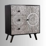 Aranya White Antique Hand-Carved Mango Wood Storage Cabinet