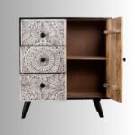 Aranya White Antique Hand-Carved Mango Wood Storage Cabinet - Image 2
