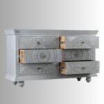 Grey Solid Mango Wood Carved Chest of Drawers (3 Drawer) - Image 2