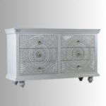 Grey Solid Mango Wood Carved Chest of Drawers (3 Drawer)