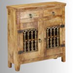 Reclaimed Timber Solid Mango Wood Sideboard Cabinet with Carved Panels