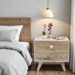 Brown Solid Mango Wood Bedside Table | Handcrafted Carved Nightstand