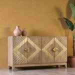 Wooden Modern Geometric Dual Tone Mango Wood Sideboard Cabinet