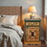 Painted Floral Multi-Color Mango Wood Bedside Cabinet with Drawer & Door