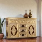 Handcrafted Solid Mango Wood Brass Fitted Sideboard in Teak Finish | Premium Storage Cabinet for Living & Dining Room