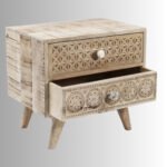 Brown Solid Mango Wood Bedside Table | Handcrafted Carved Nightstand - Image 2