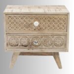 Brown Solid Mango Wood Bedside Table | Handcrafted Carved Nightstand - Image 4