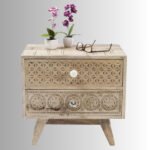 Brown Solid Mango Wood Bedside Table | Handcrafted Carved Nightstand - Image 5