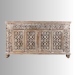 White Antique Solid Mango Wood Carved Living Room Cabinet with 4 Doors - Image 6