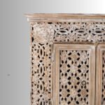 White Antique Solid Mango Wood Carved Living Room Cabinet with 4 Doors - Image 4