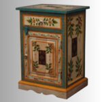 Painted Floral Multi-Color Mango Wood Bedside Cabinet with Drawer & Door - Image 3