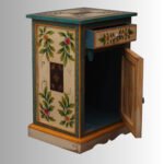 Painted Floral Multi-Color Mango Wood Bedside Cabinet with Drawer & Door - Image 2