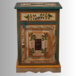 Painted Floral Multi-Color Mango Wood Bedside Cabinet with Drawer & Door - Image 5
