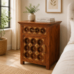 Royal Grid Teakwood Carved Night Stand (Right Side Bedside)