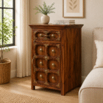 Exotic Heritage Carved Night Stand – Solid Acacia Wood Bedside Table