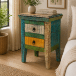 Vintage Heritage Double Drawer Bedside Table – Multicolor Finish
