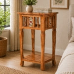 Royal Acacia Ceramic Tile Side Corner Table with Lower Shelf