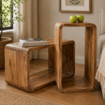 Aurelio Rectangular Cube Side Table Set of 2 (Natural Sheesham Wood)