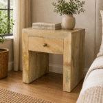 Boston Square Bedside Table – Solid Mango Wood (Natural Finish)