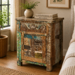 Heritage Patchwork Carved Bedside Table (Multicolor)