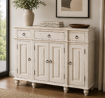 White Distress Solid Mango Wood Storage Cabinet with Doors & Drawers