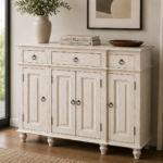 White Distress Solid Mango Wood Storage Cabinet with Doors & Drawers